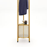 Round Cane & Beech Clothes Stand with Hidden Laundry Basket on Wheels – 200×45 cm