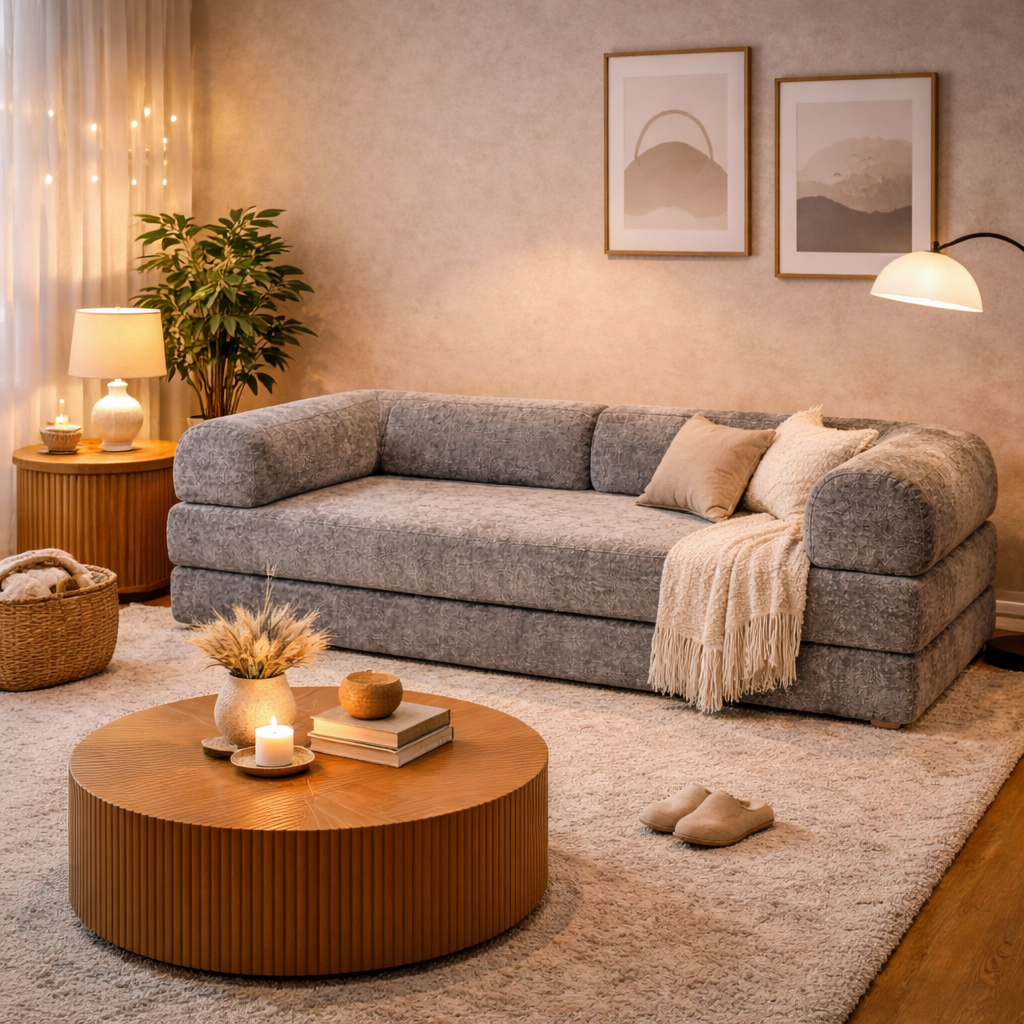 Bed 2 Seats Sofa Grey