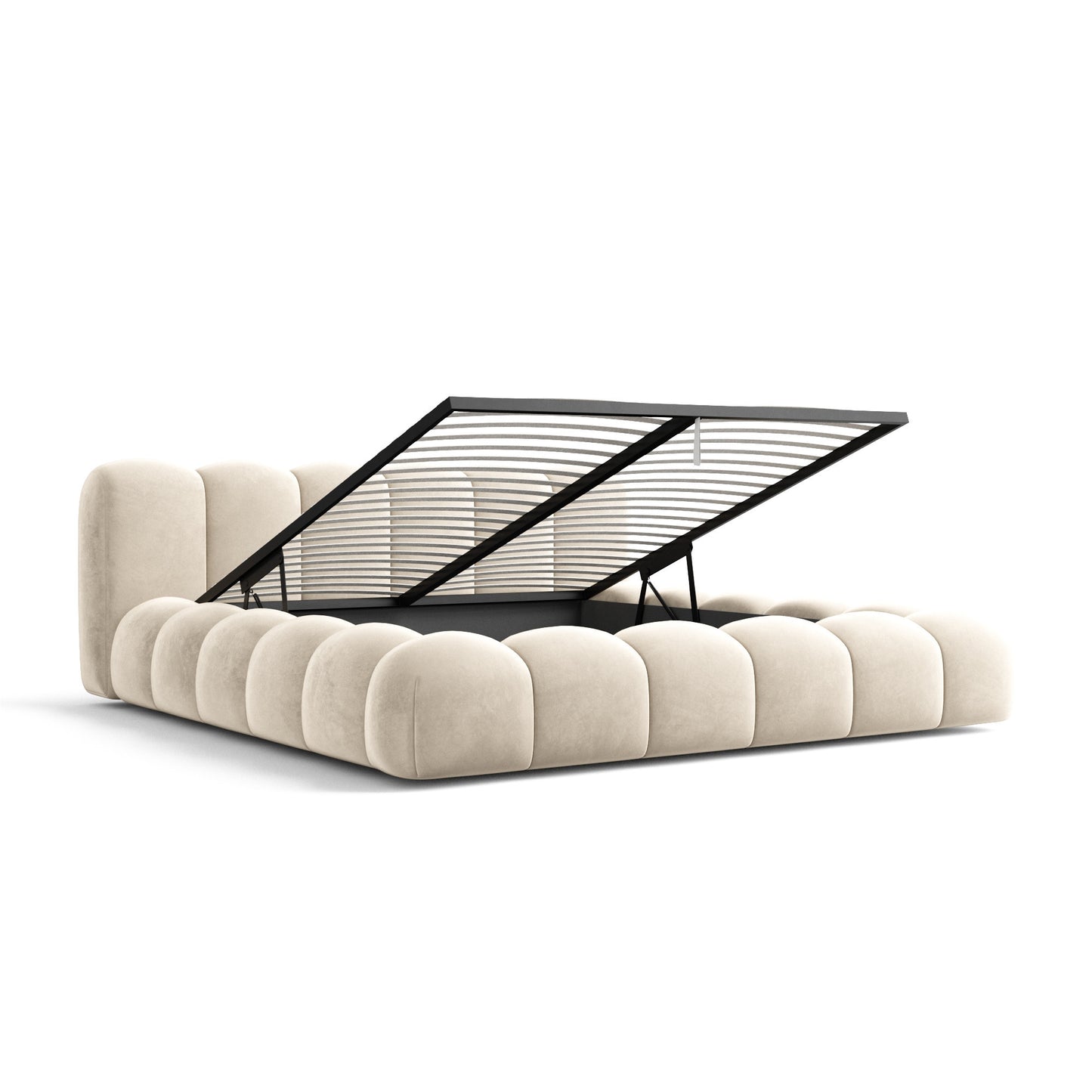Upholstered Storage Bed with Hydraulic Lift & Slatted Base
